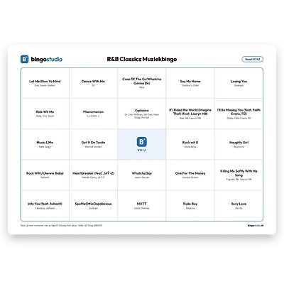 Bingokaart R&B Classics Muziekbingo